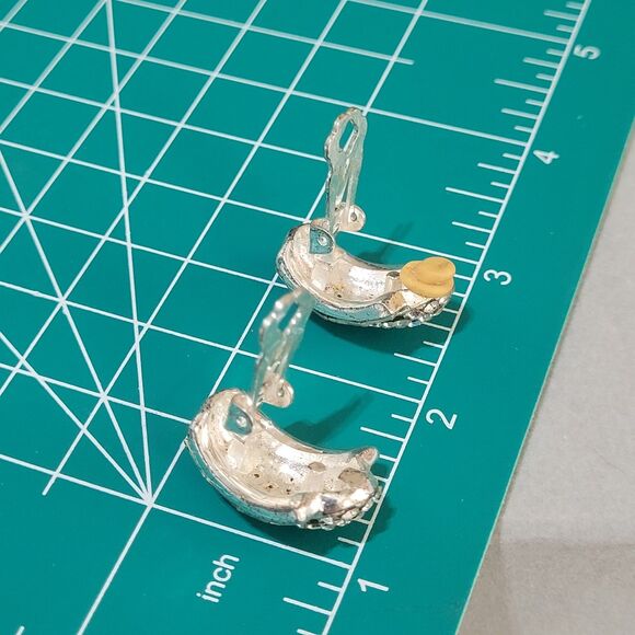 Vintage Rhinestone Silver Tone Clip On Earrings Bella Signora Baguette Round - Picture 6 of 9